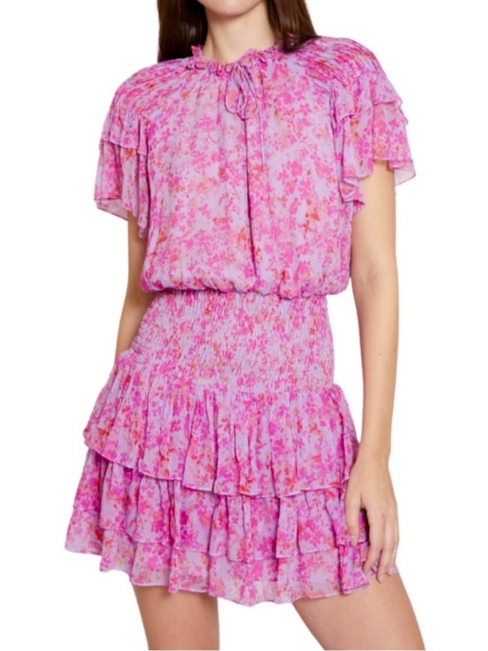 Floral Pink Ruffle Mini Dress